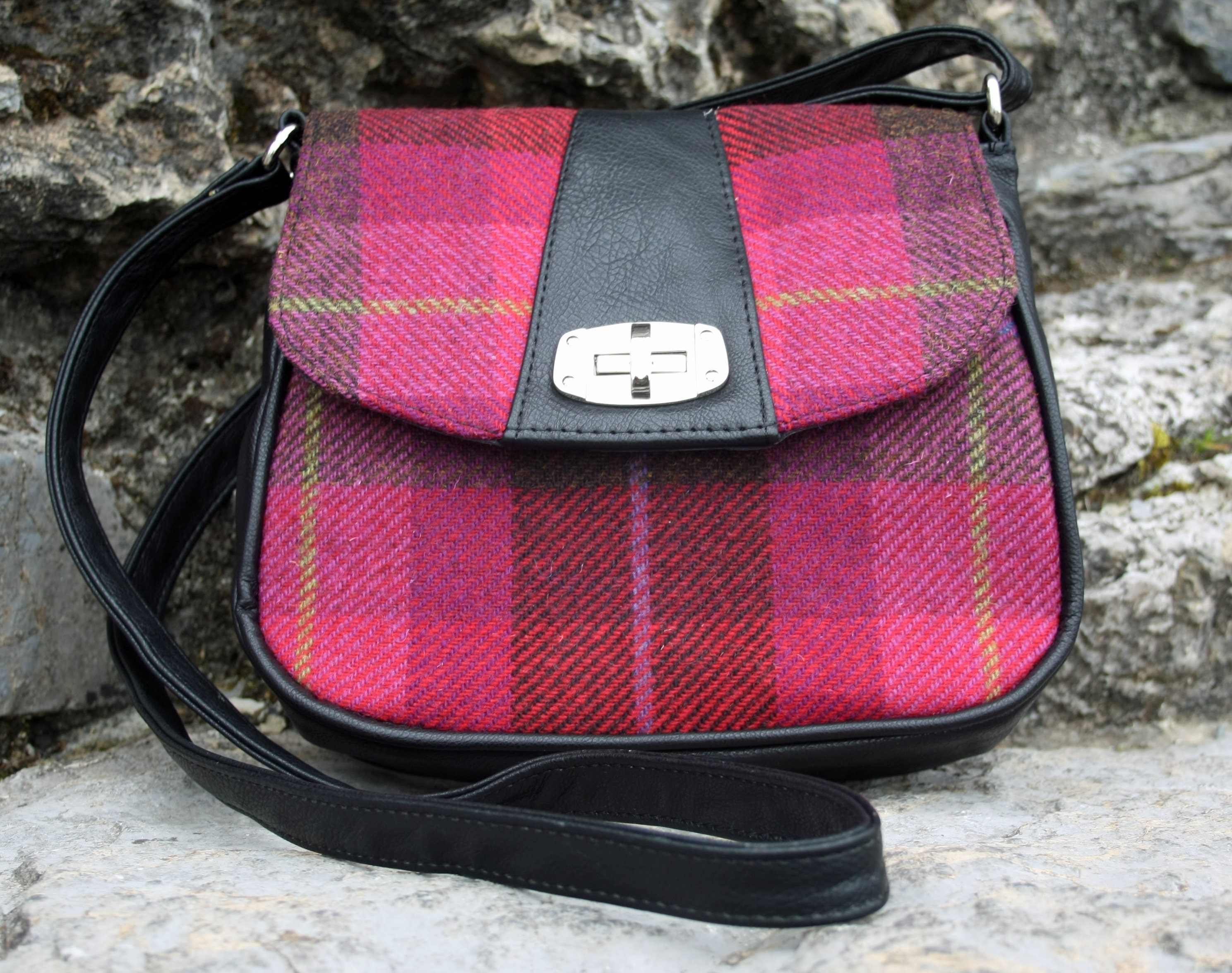 black and white tweed bag