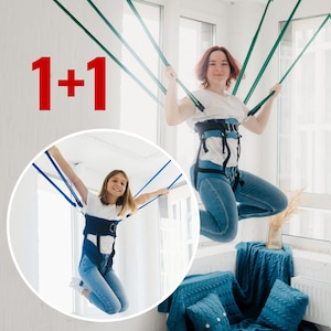 Bungee jumping set 1+1 for children and adults. Simulator, children&#39;s swing. Two belts of different sizes. Swivel Bungee jumping