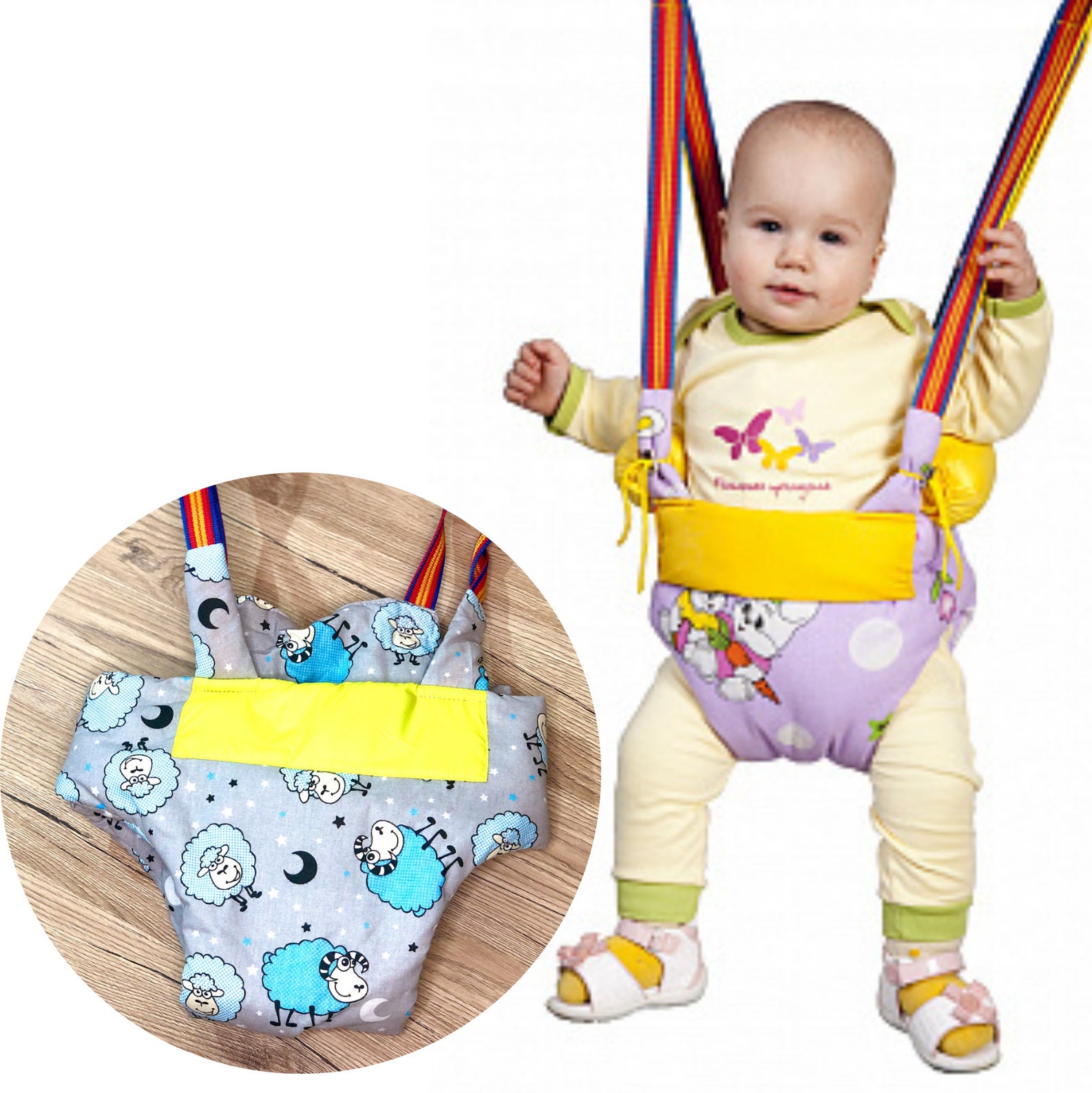 Baby doorway jumper. Baby Jumper and Exerciser with rolls. Etsy