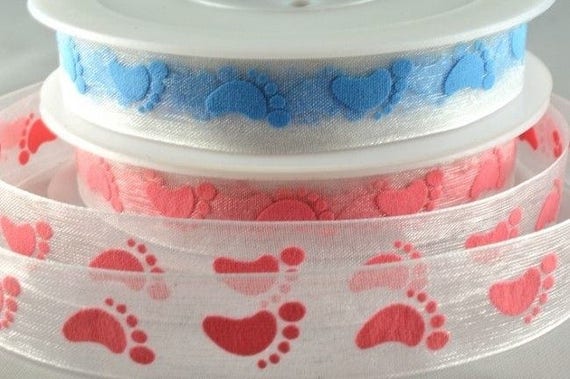 3//8/" 10mm WHITE BLUE BABY FOOTPRINT STARS grosgrain ribbon 3 mtrs crafts cards