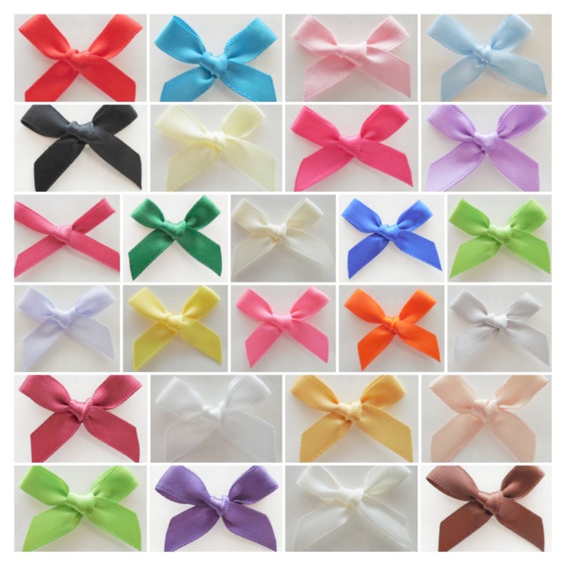7mm Mixed Colour Satin Mini Ribbon Bows in Packs 10 or 100 Craft Gift Decoration