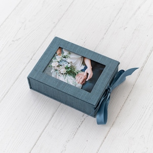 Linen 5x7 photo box, Presentation box, Proof Box Turquoise Blue