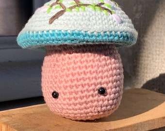 Embroidered crochet mushroom
