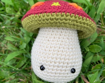 Embroidered crochet mushroom