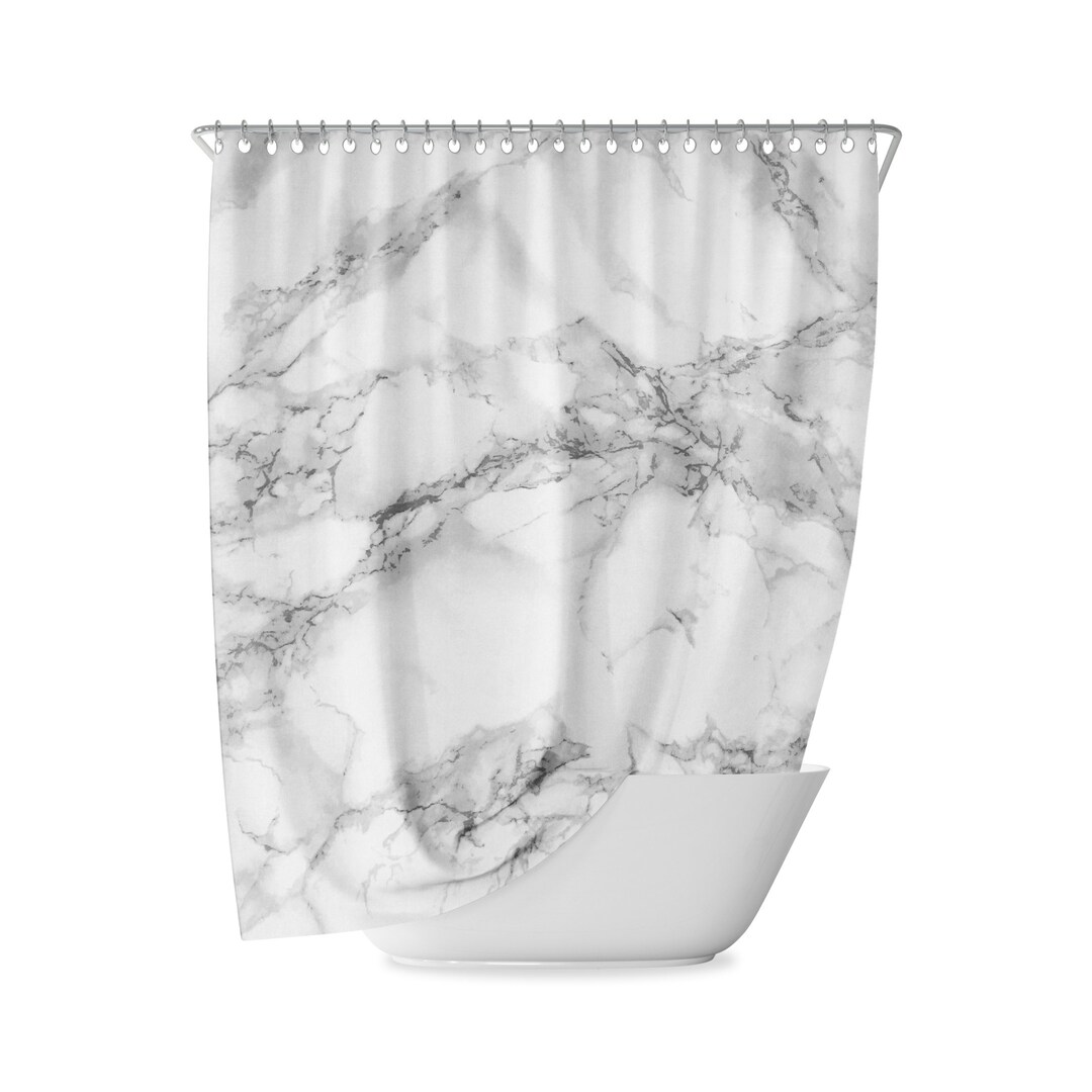 Marble Shower Curtain, Bathroom Curtains, White, Gray, Stone, Trend, Abstract, Bohemian, Minimal