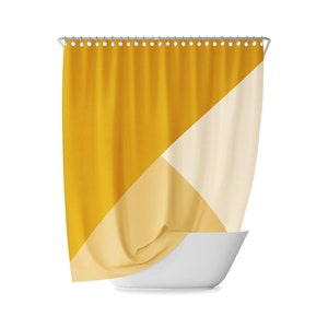 Mustard Geometric Shower Curtain, Bathroom Curtains, Abstract, Color, Gradient, Minimal Decor, Retro, Yellow, Mix, Simple, Geometric, Bath