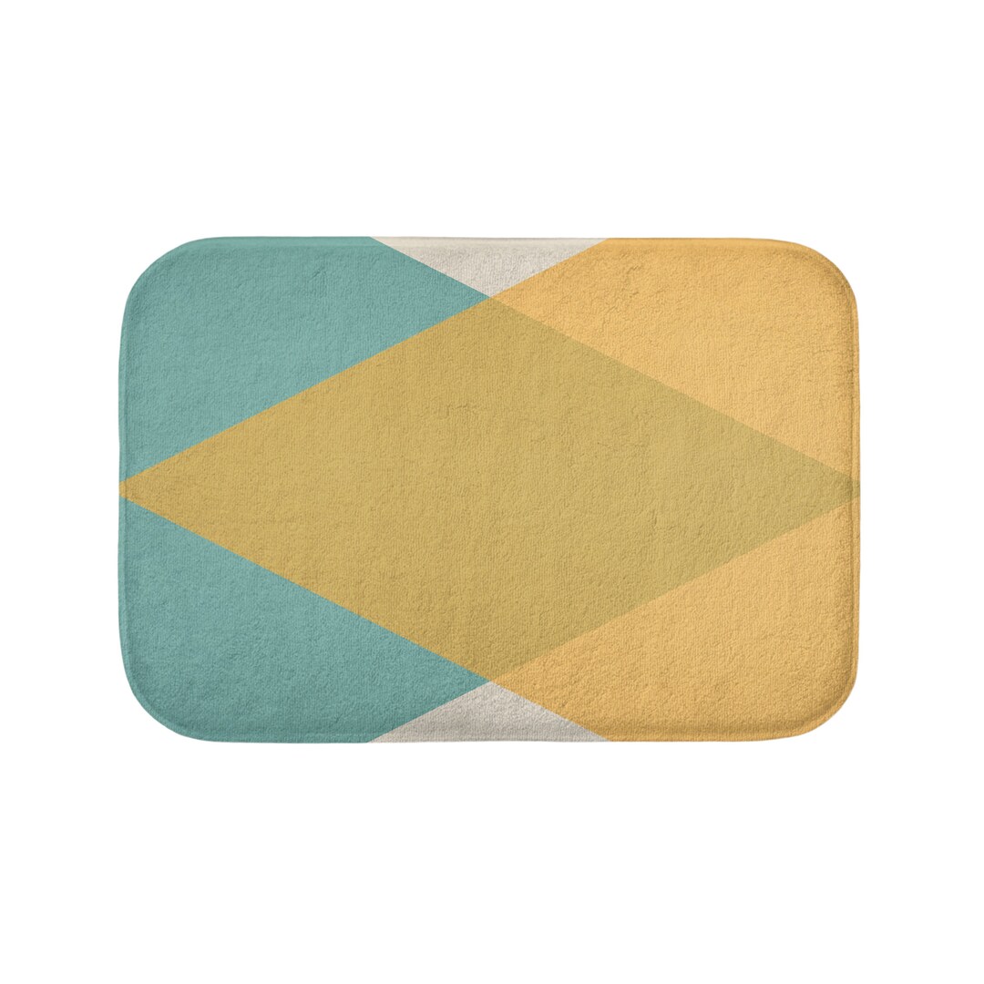 Mid Century Bath Mat Bathroom Mats Yellow Blue Abstract Etsy