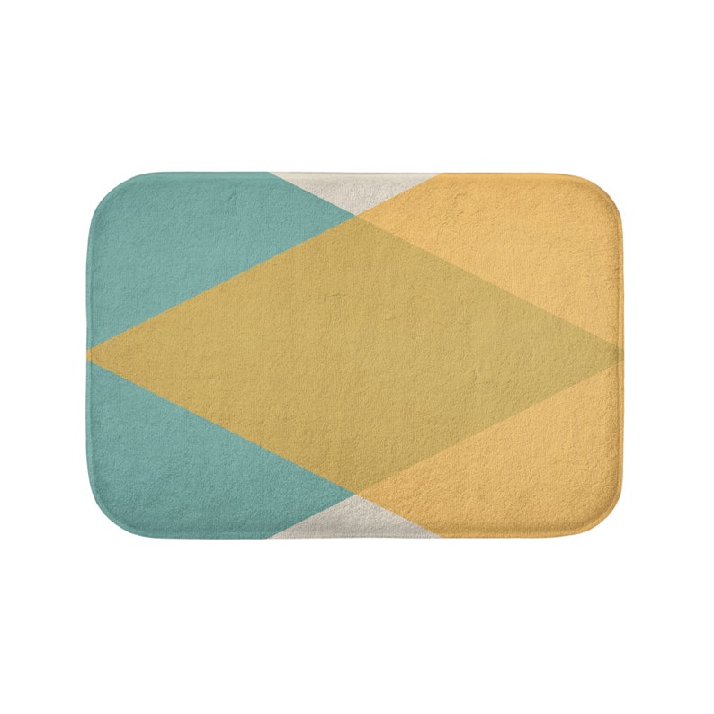 Mid Century Bath Mat Bathroom Mats Yellow Blue Abstract Etsy