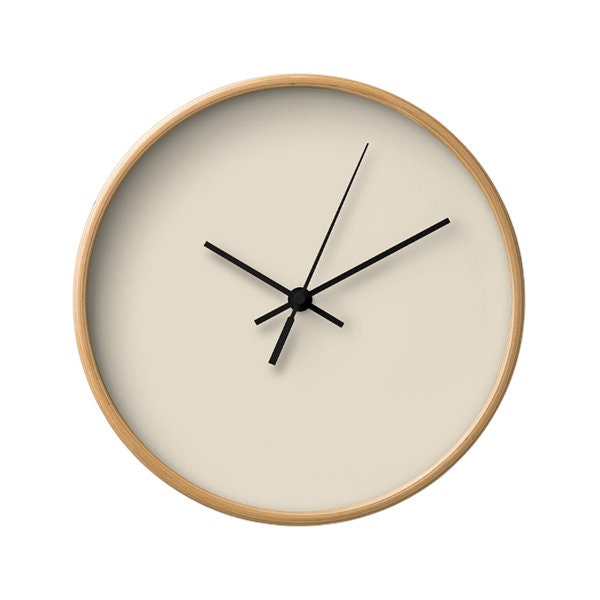 Solid Color Wall Clock, Bone, Cream, Neutral, Minimalist, Classic, Block, Pastel, Nordic, Wood Clock, Basic, Simple, Home Decor, Bedroom