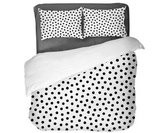 White Dots Duvet Cover / Comforter / Pillow Shams. Dotted, Polka Dots, Black and White, Abstract, Minimal, Boho, Twin, Full, Queen, King