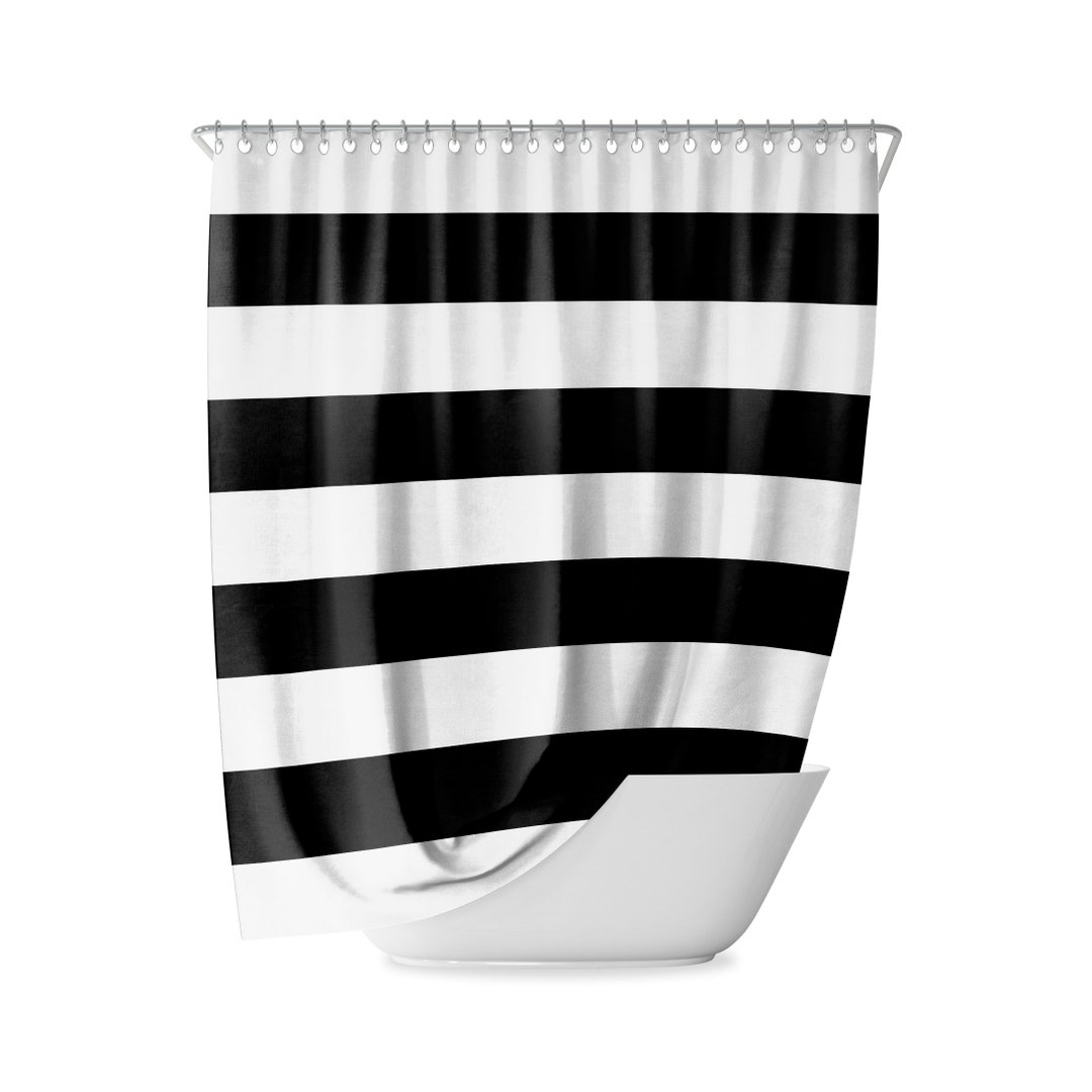 Black and White Striped Shower Curtain Bathroom Curtains Etsy