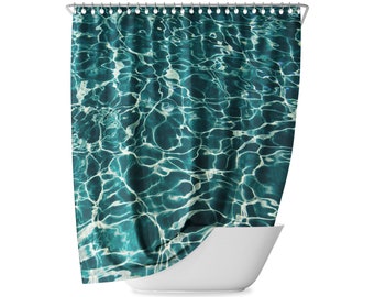 Water Shower Curtain, Bathroom Curtains, Summer, Blue, Turquoise, Waves, Pool, Sea, Nature, Tropical, Surf, Minimal Decor, Bath Decoration