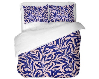 Leaves Pattern Duvet Cover / Comforter / Pillow Shams. Blue, Pink, Floral, Boho, Nature, Botanical, Bohemian, Modern, Bedroom, Bedding, Bed