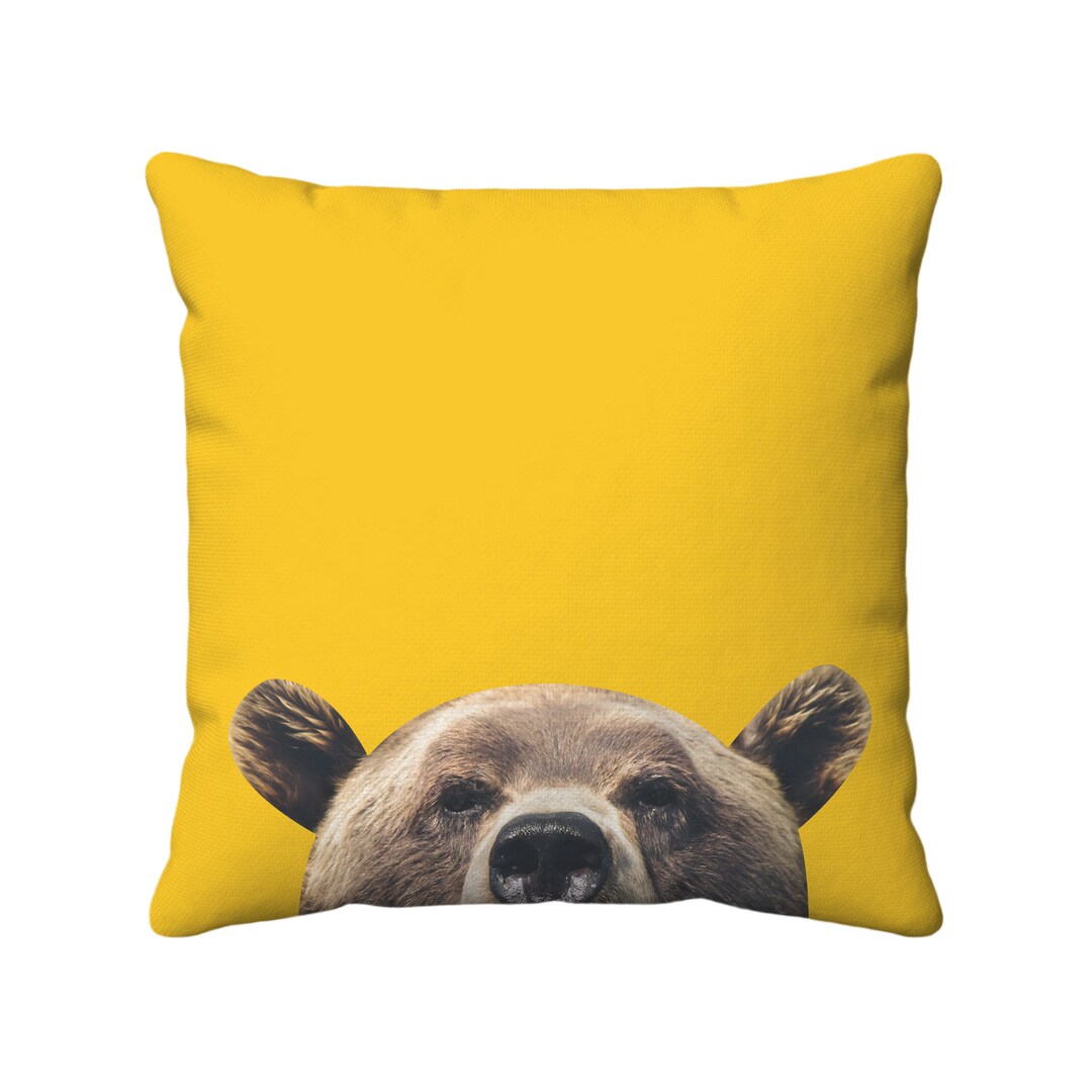 Bear Throw Pillow, Yellow, Animals, Forest, Kids, Children, Hidden