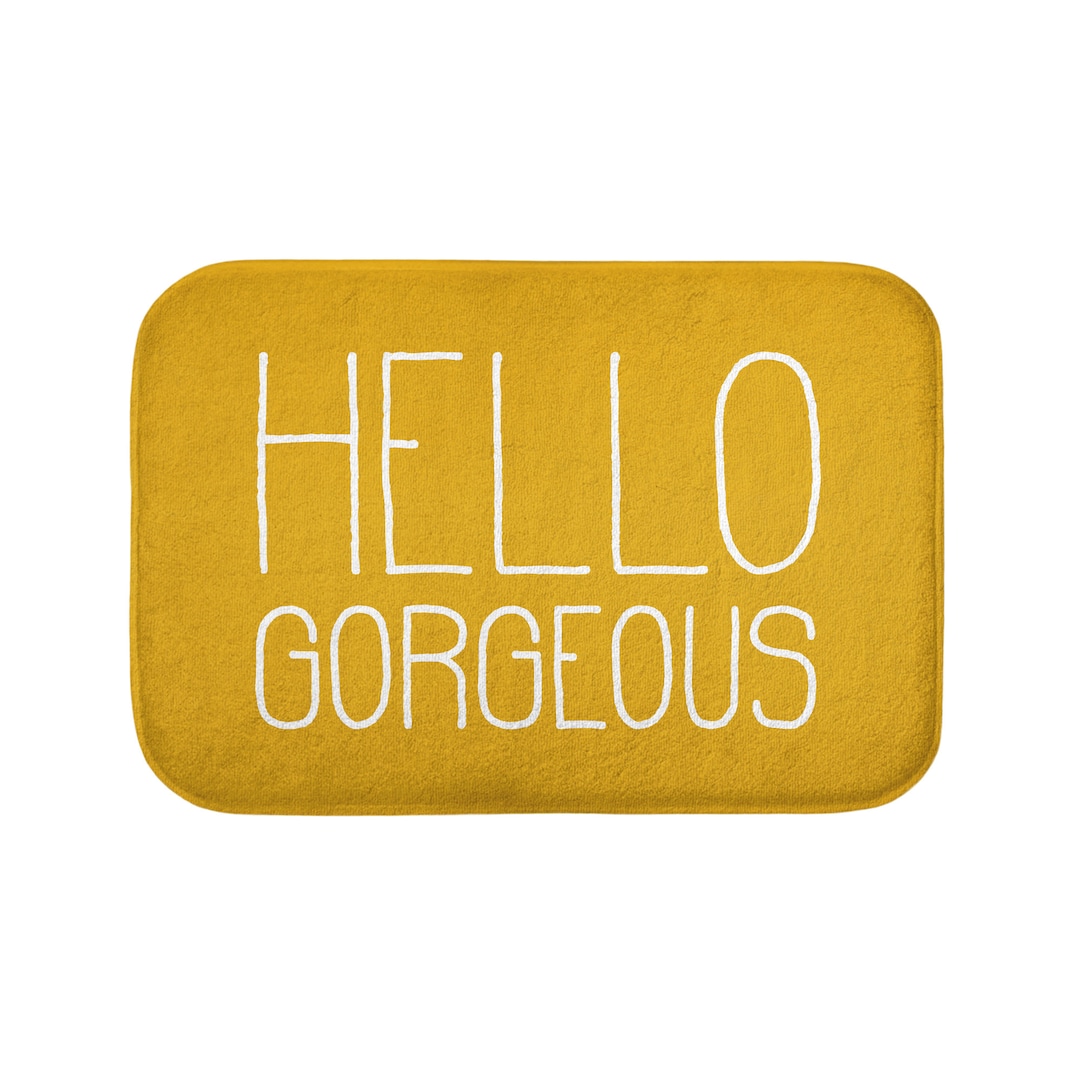 Hello Bath Mat, Yellow, Mustard, Bathroom Mats, Beautiful Gift