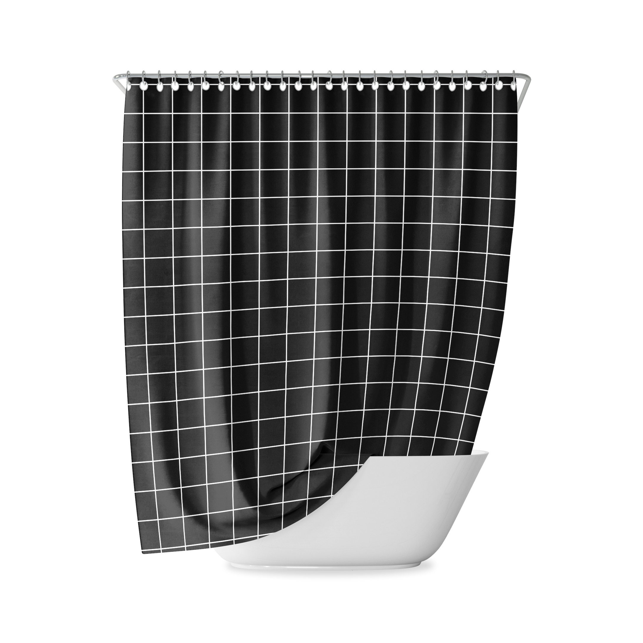 Yellow Grid Shower Curtain Bathroom Curtains Striped Lines Etsy España