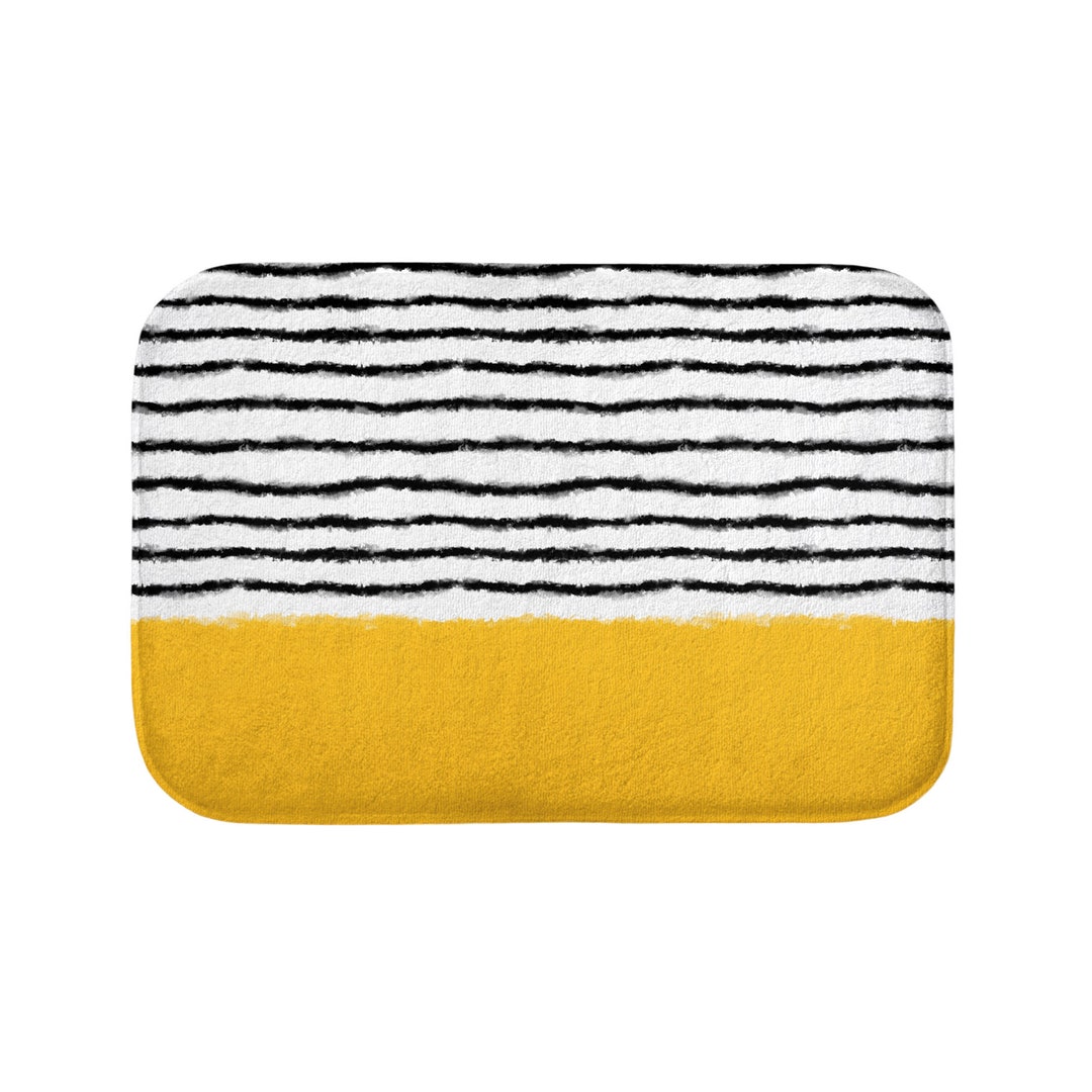 Solid Striped Bath Mat Yellow Watercolor Lines Abstract Etsy