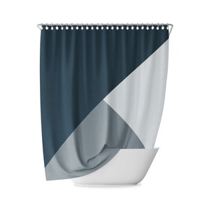 Navy Geometric Shower Curtain, Bathroom Curtains, Abstract, Blue, Color, Sea, Gradient, Minimal Decor, Retro, Mix, Simple, Geometric, Bath