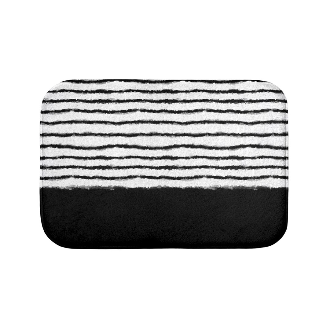 Solid Striped Bath Mat, Black, Watercolor, Lines, Abstract, Modern