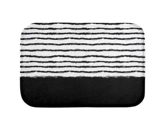 Solid Striped Bath Mat, Black, Watercolor, Lines, Abstract, Modern, Boho, Color, Black and White, Minimalist, Rugs, Non-Slip, Bathroom Mats