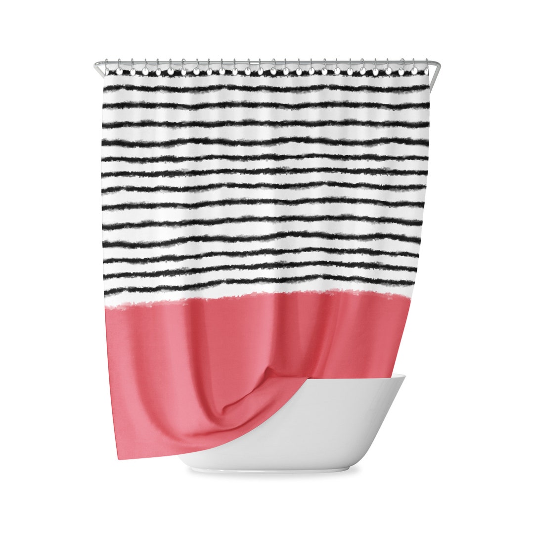 Solid Striped Shower Curtain, Pink, Coral, Watercolor, Lines, Stripes