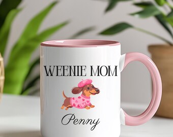Taza de café personalizada con detalle de Weenie Mom para San Valentín (31,5 y 453 ml): Taza bicolor