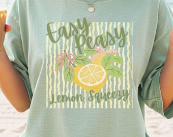 Easy Peasy Lemon Squeezy Shirt, Coquette Summer Tee, Comfort Colors Shirt, Cute Lemon Shirt, Striped Aesthetic Tee, Girly Graphic Sweatshirt