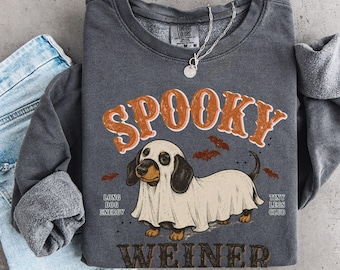 Camiseta de Halloween del Club Social de Perros Salchicha Espeluznantes / Camiseta de Colores Cómodos con Fantasma de Perro Salchicha / Sudadera de Halloween de Otoño para Mamá de Perro Salchicha