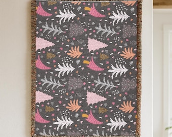 Christmas Tree Woven Cozy Holiday Throw Blanket | Christmas Decor Winter Sofa Blanket
