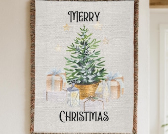 Woven Christmas Blanket | Cozy Holiday Throw | Christmas Tree Holiday Decor 3 Sizes