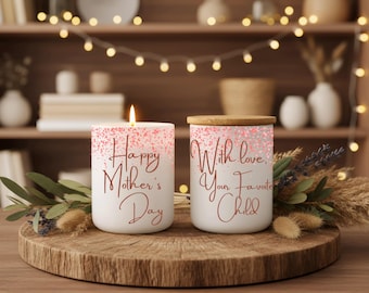 Personalized Hand-poured Candle with Happy Mother's Day on One Side and With Love, Your Favorite Child on the other