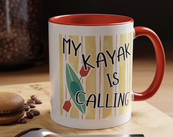 Taza de café colorida con diseño de kayak / Regalo para kayakistas / Taza de café para aventuras al aire libre