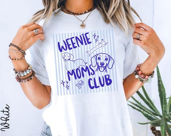 Comfort Colors Weenie Moms Club Shirt, Dachshund Mom Tee, Dog Mom Shirt, Wiener Dog Shirt, Striped Graphic Tee, Gift for Dog Lover