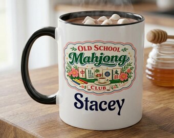 Taza de Mahjong personalizada / Taza de café del Club de Mahjong de la vieja escuela / Regalo de Mahjong con nombre personalizado / Taza para jugador de Mahjong / Taza decorativa de 11 oz y 15 oz