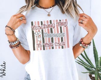 Camiseta a rayas Comfort Colors para logopedas / Camiseta para enseñar a los niños a responder / Camiseta divertida de logopedia con ganso