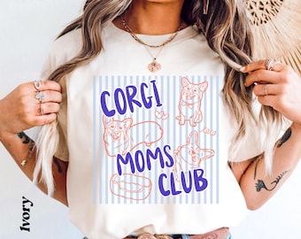 Comfort Colors Corgi Moms Club Shirt, Corgi Mom Striped Graphic Tee, Gift for Dog Lover