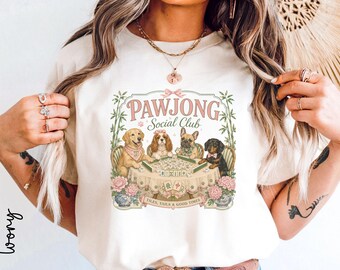 Camiseta Comfort Colors Pawjong / Camiseta para amantes de los perros y el mahjong / Regalo para mamás de perros y mahjong / Camiseta linda de mahjong con perros / Camiseta para noches de juegos Pawjong