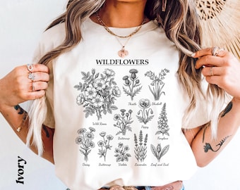 Comfort Colors Y2K Grunge Wildflower Field Guide Tee with Vintage 90s Aesthetic Graphic T Shirt