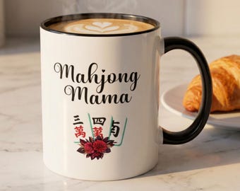 Taza con diseño de Mahjong para mamá / Taza de café de Mahjong para mujer / Regalo de Mahjong para mamá / Taza para jugador de Mahjong / Taza de cerámica de 325 ml (11 oz) y 444 ml (15 oz)