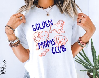 Comfort Colors Golden Moms Club Shirt, Goldie Mom Tee, Dog Mom Striped Graphic Tee, Gift for Dog Lover