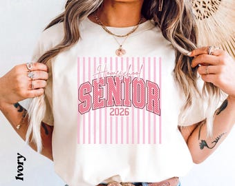 Personalized Comfort Colors Coquette Stripes Homeschool Senior T-shirt Graduating Student Shirt