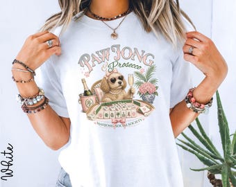 Camiseta Paw Jong & Prosecco, Camiseta para amantes de los perros, Camiseta Comfort Colors Mahjong, Sociedad Social de Mahjong, Regalo para jugadores de Mahjong, Grandmillennial Mahjong