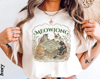 Comfort Colors Meowjong Shirt | Mahjong Cat Lover Tee | Mahjong Cat Mom Gift | Cute Kitty Mahjong Shirt | Meowjong Game Night Tee