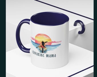 Taza de café personalizada para mamás kayakistas / Regalo para kayakistas / Taza de café personalizada para aventuras al aire libre
