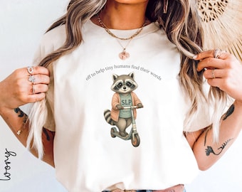 Camiseta Comfort Colors para logopedas / Camiseta de terapia del habla pediátrica / Regalo para logopedas / Camiseta escolar de logopedas con un lindo mapache