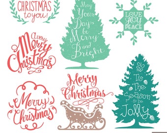 christmas labels digital clipart christmas typographic etsy