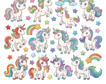48 süßes Einhorn Clipart, Regenbogen Clipart, Aquarell Einhorn Clipart, Einhorn PNG, Kawaii Einhorn, Kinderzimmer Kunst, kommerzielle Nutzung