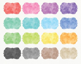 Watercolor Frames Clipart, Watercolor Labels, Border Clipart