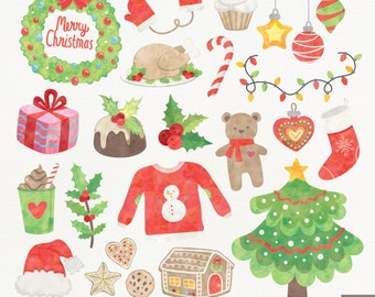 Watercolor Christmas Digital Clipart