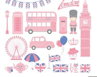 Pink London Clipart, British Clipart, England Clipart